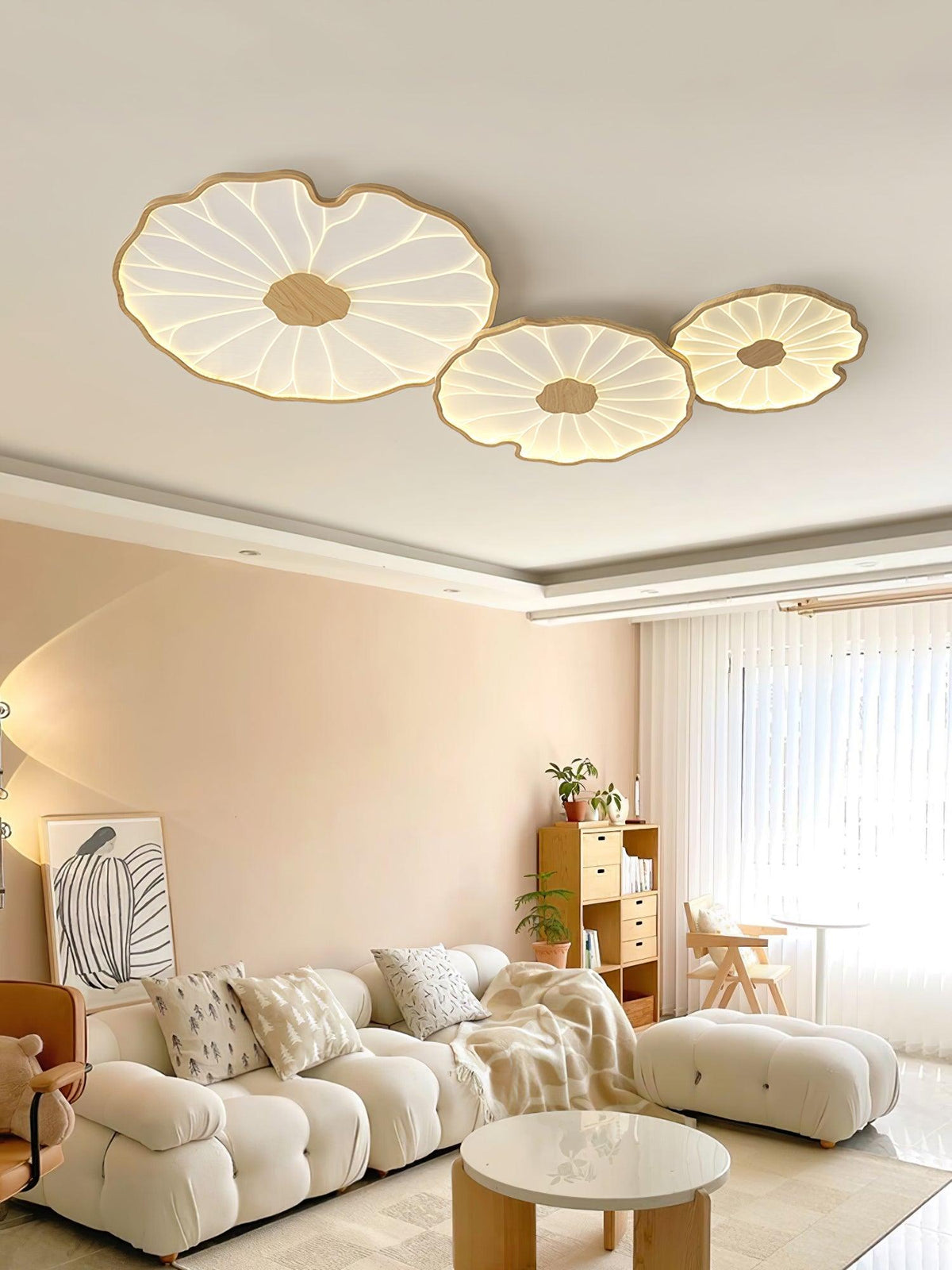 Lotus Leaf Wood-Effect LED Flush Ceiling Light