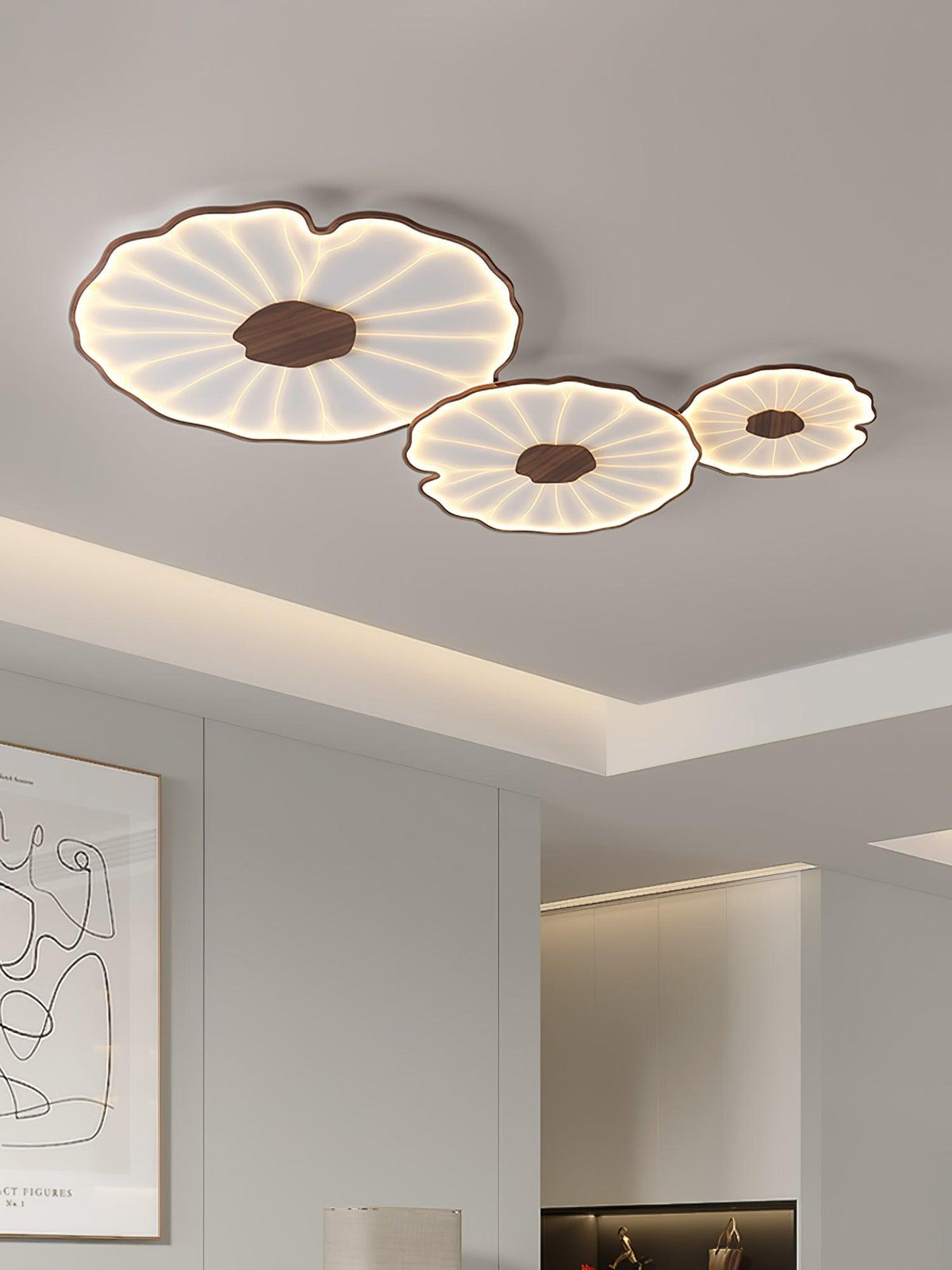Lotus Leaf Wood-Effect LED Flush Ceiling Light