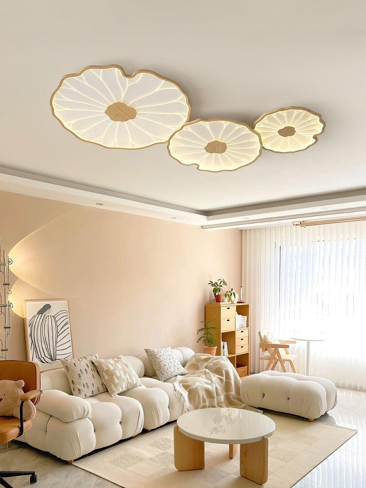 Lotus Leaf Wood-Effect LED Flush Ceiling Light