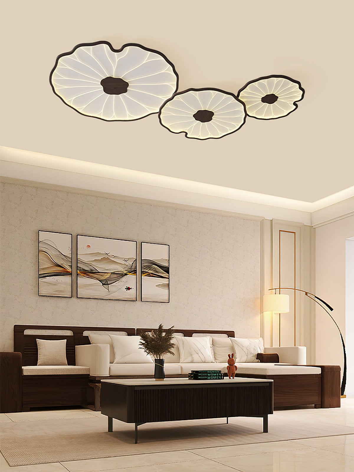 Lotus Leaf Wood-Effect LED Flush Ceiling Light