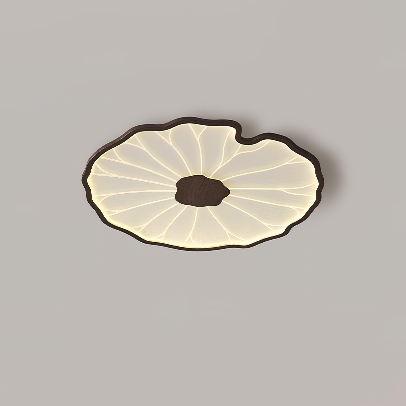 Lotus Leaf Wood-Effect LED Flush Ceiling Light / L 53.1″ x W 33.5″ x H 2.4″ / L 135cm x W 85cm x H 6cm / Hydrographic Nature Wood Grain Finish / Warm Light