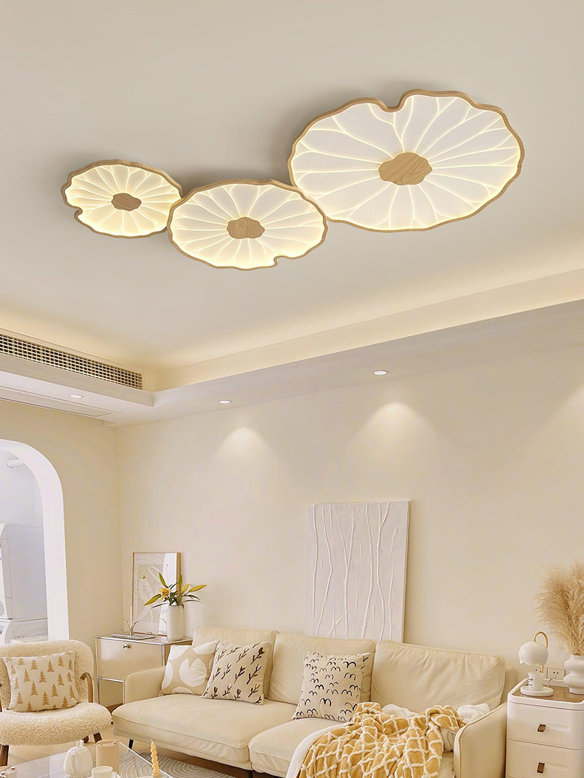 Lotus Leaf Wood-Effect LED Flush Ceiling Light