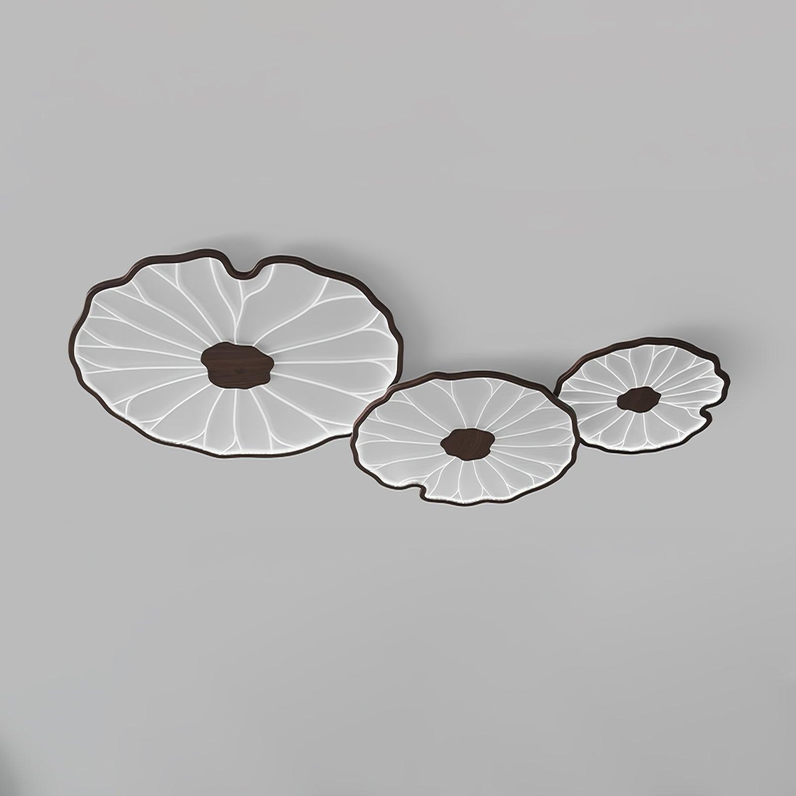 Lotus Leaf Wood-Effect LED Flush Ceiling Light / L 53.1″ x W 33.5″ x H 2.4″ / L 135cm x W 85cm x H 6cm / Hydrographic Walnut Wood Grain Finish / Cool Light