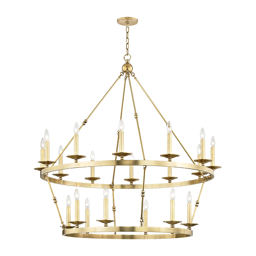 Modern Wagon Wheel 20-Light Chandelier / Aged Brass