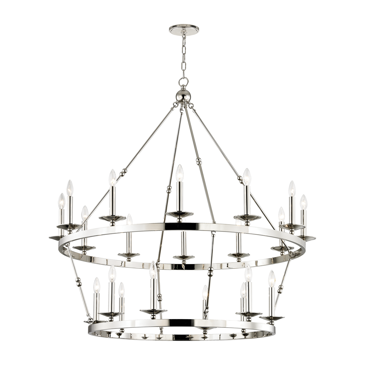 Modern Wagon Wheel 20-Light Chandelier / Polished Nickel