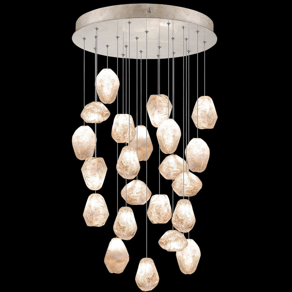 Natural Quartz Glass 24-Inch Round Pendant / Gold