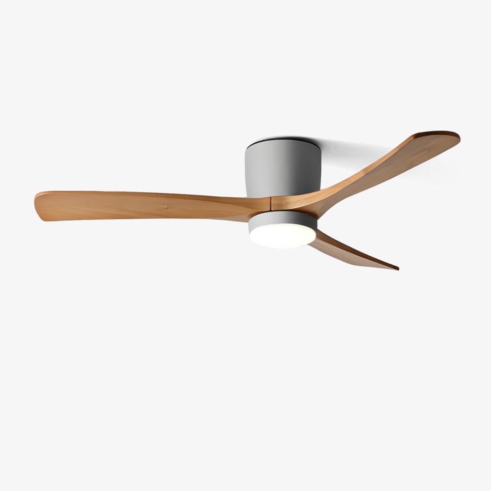 Nordic Wood 42/48-Inch LED Ceiling Fan / ∅ 42″ x H 11″ / Black & Walnut Wood / Three-Color Changing Light