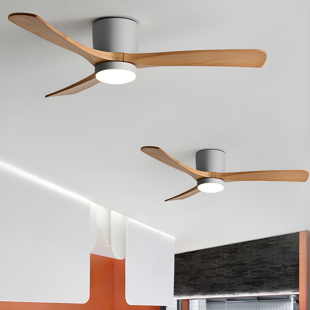 Nordic Wood 42/48-Inch LED Ceiling Fan / ∅ 42″ x H 11″ / Grey & Nature Wood / Three-Color Changing Light