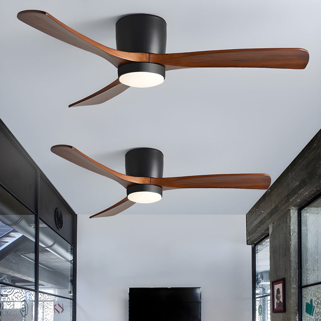 Nordic Wood 42/48-Inch LED Ceiling Fan / ∅ 42″ x H 11″ / White & Nature Wood / Three-Color Changing Light