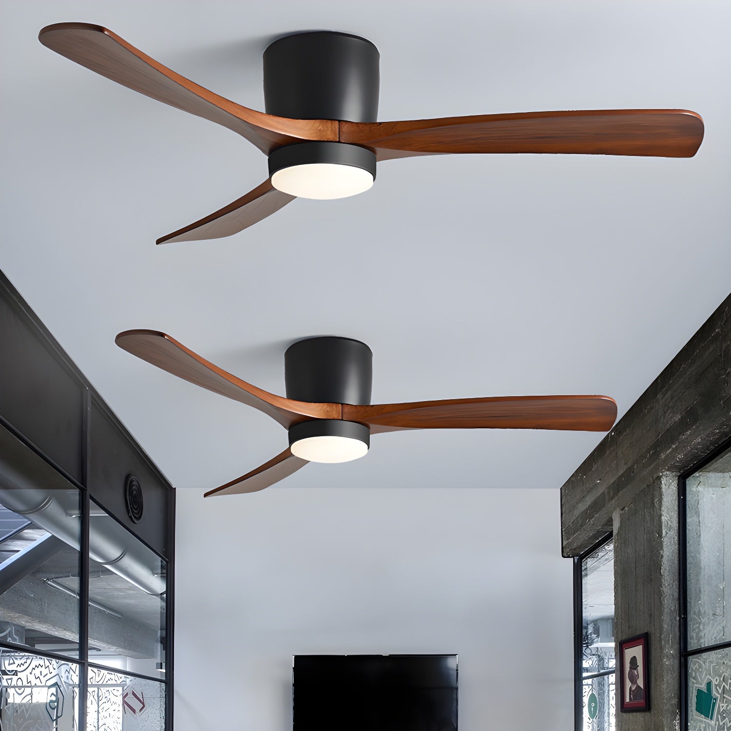 Nordic Wood 42/48-Inch LED Ceiling Fan / ∅ 42″ x H 11″ / White & Nature Wood / Three-Color Changing Light