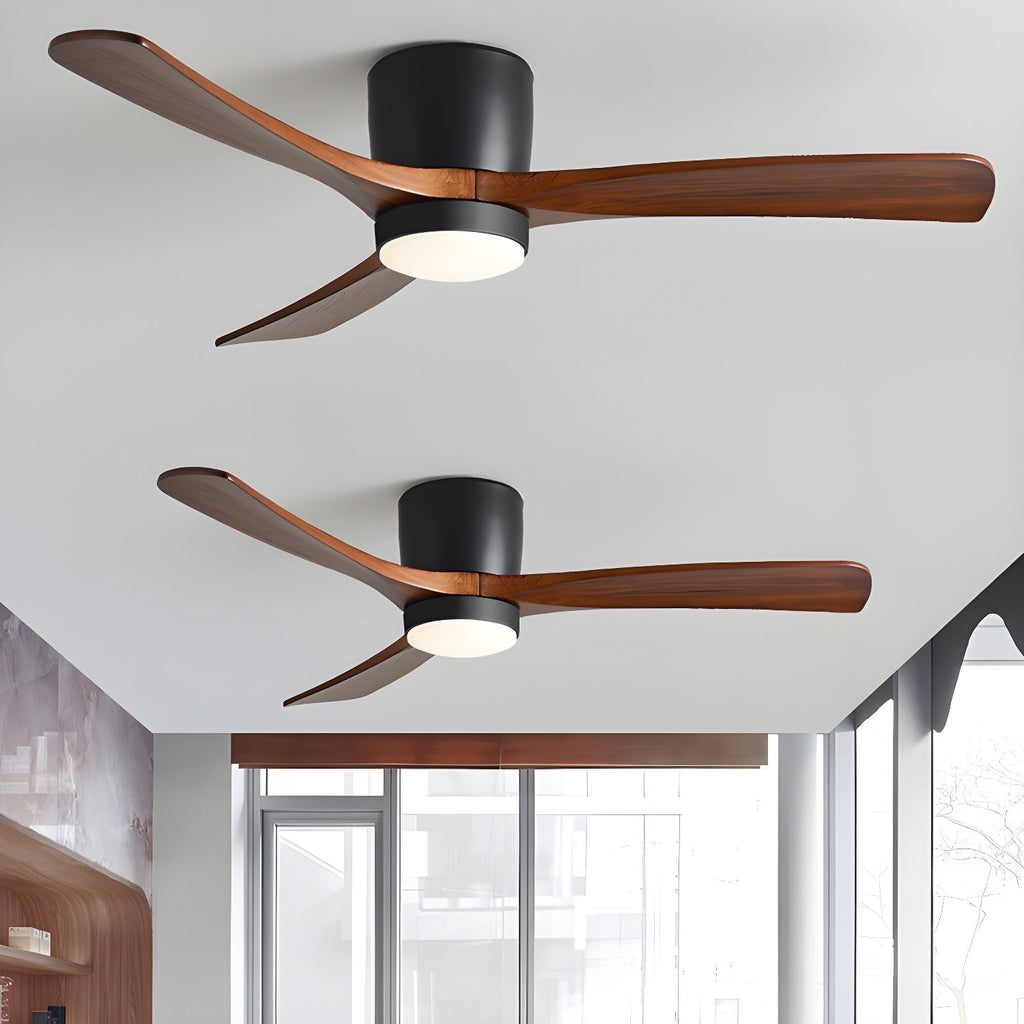 Nordic Wood 42/48-Inch LED Ceiling Fan / ∅ 48″ x H 11″ / Black & Walnut Wood / Three-Color Changing Light