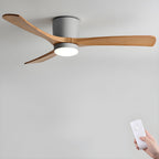 Nordic Wood 42/48-Inch LED Ceiling Fan / ∅ 48″ x H 11″ / White & Nature Wood / Three-Color Changing Light