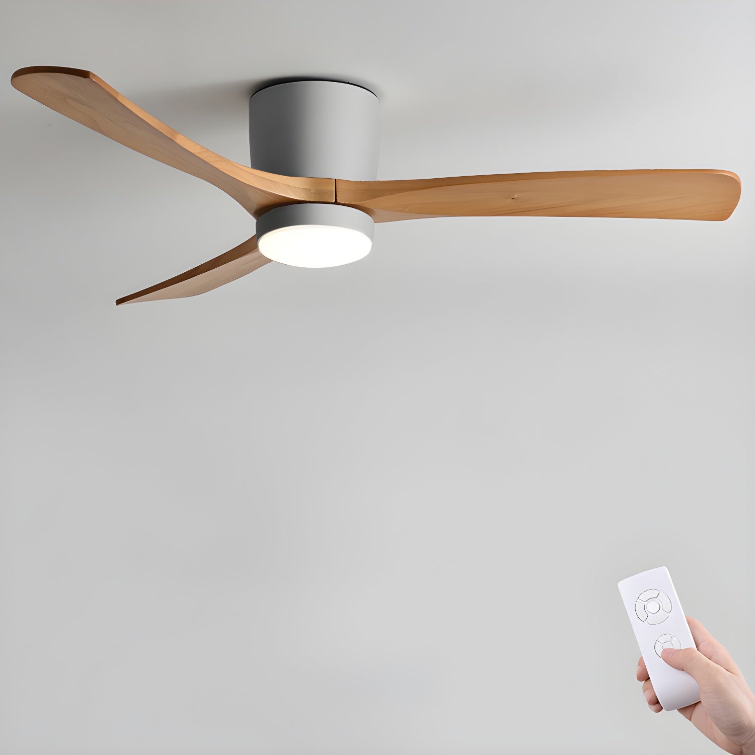 Nordic Wood 42/48-Inch LED Ceiling Fan / ∅ 48″ x H 11″ / White & Nature Wood / Three-Color Changing Light