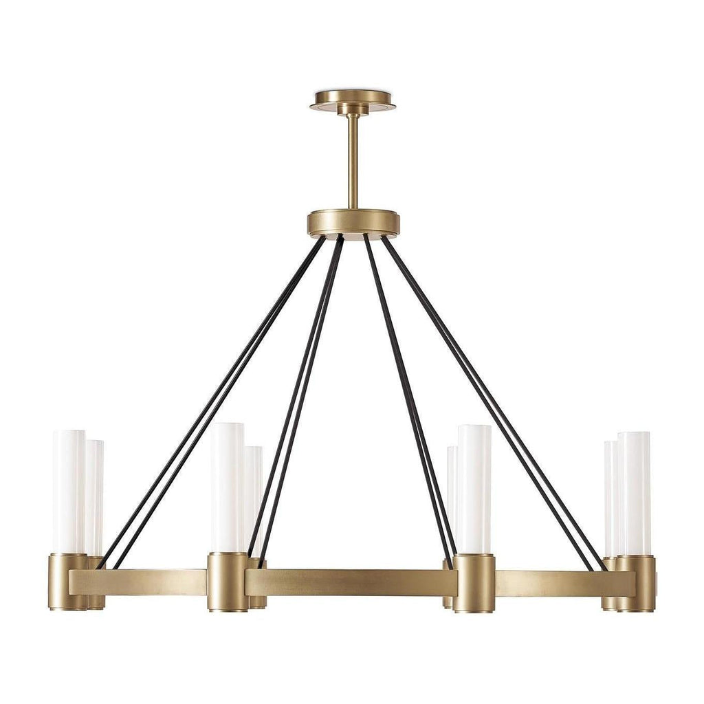 Opal Glass Pillar 8-Light Chandelier / Natural Brass
