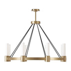 Opal Glass Pillar 8-Light Chandelier / Natural Brass