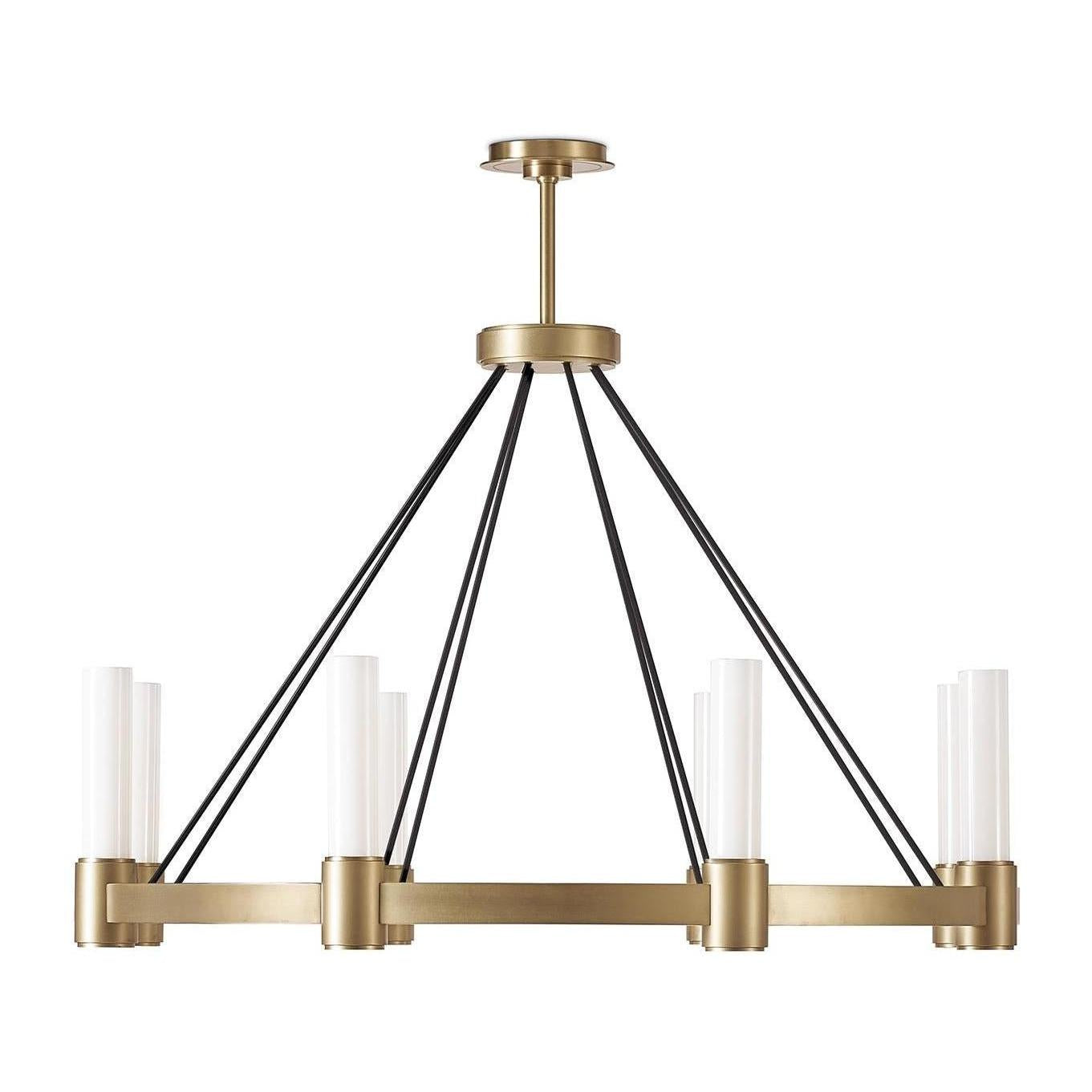 Opal Glass Pillar 8-Light Chandelier / Natural Brass
