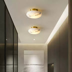 Oval Alabaster LED Flush Ceiling Light / ∅ 7.9″ x H 3.9″ / Black & White / Warm Light