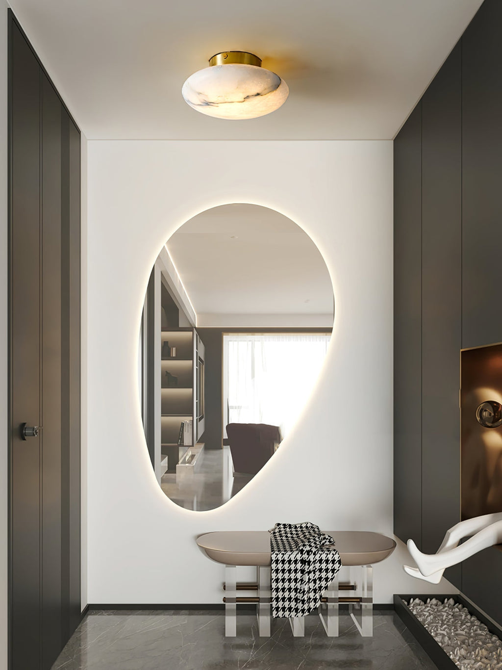 Oval Alabaster LED Flush Ceiling Light