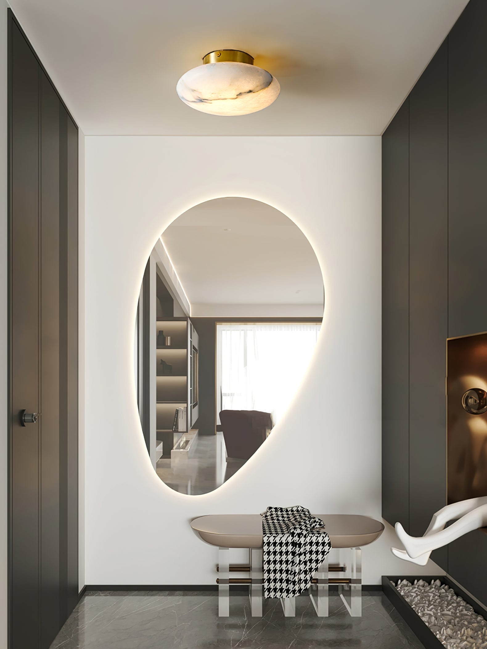 Oval Alabaster LED Flush Ceiling Light