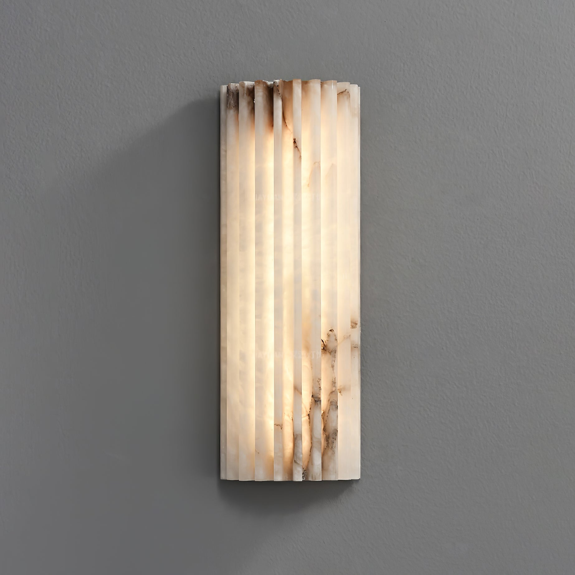 Ribbed Alabaster Integrated LED Wall Light / L 3.9″ x W 1.9″ x H 11.8″ / White / Triac Dimmable Warm Light