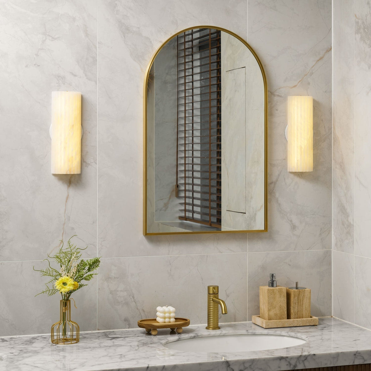 Ribbed Alabaster Integrated LED Wall Light