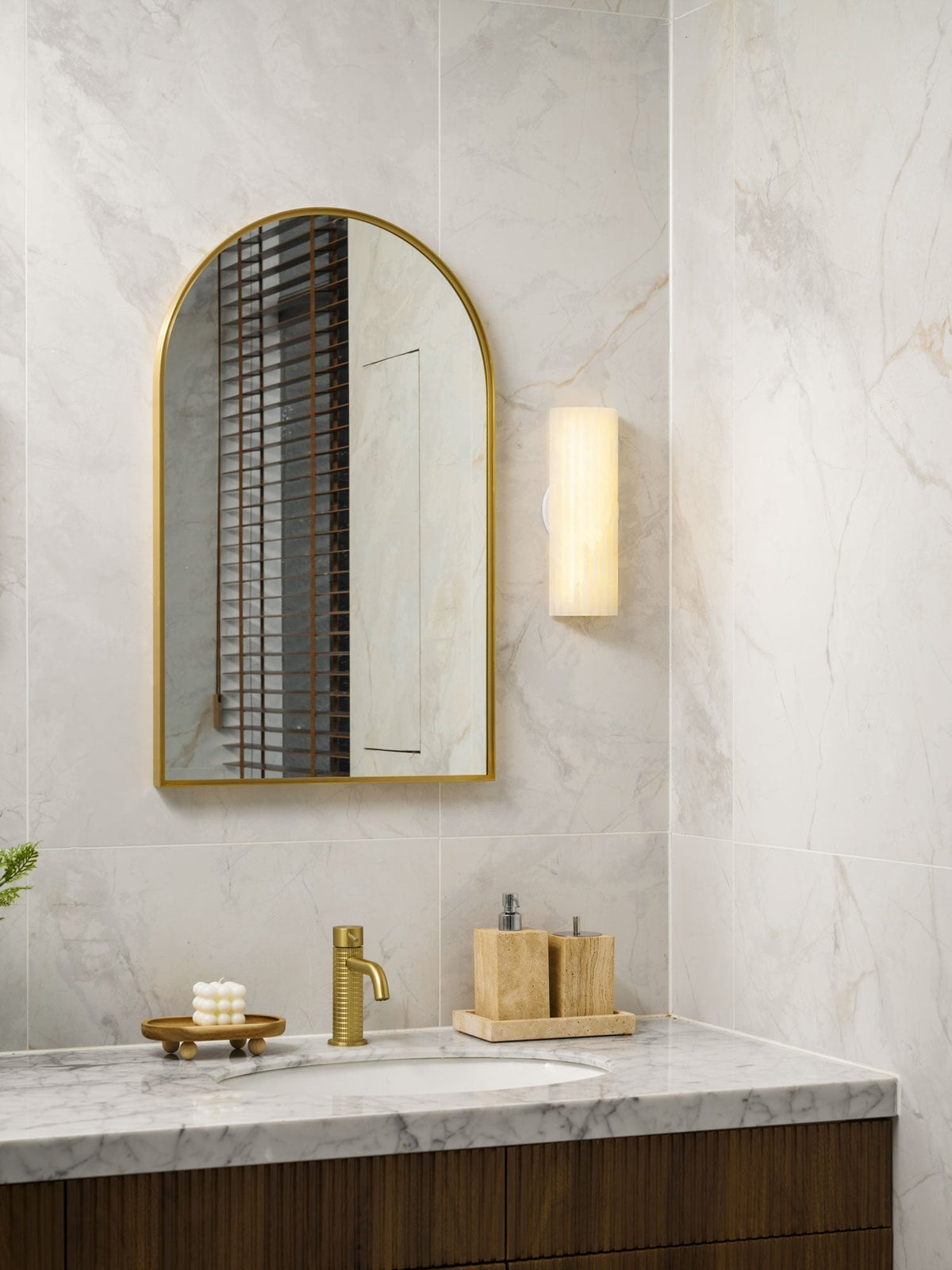 Ribbed Alabaster Integrated LED Wall Light