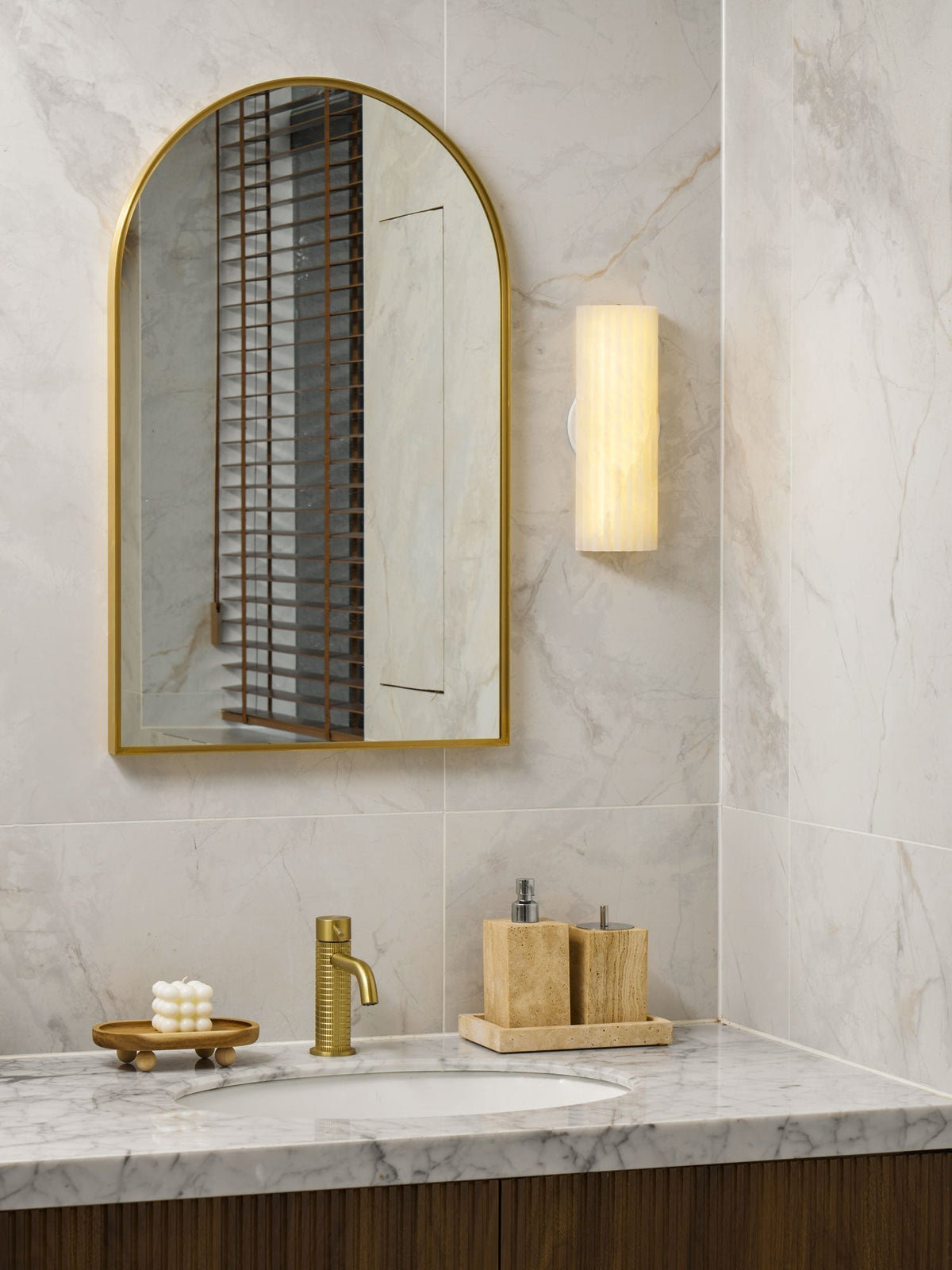 Ribbed Alabaster Integrated LED Wall Light