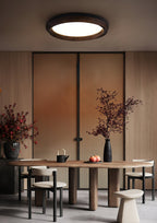 Ripple Wood Integrated LED Ceiling Light / ∅ 31.5" x H 5.1" / Black & Walnut Color / Warm Light