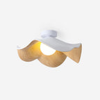 Sculpted Lotus Leaf Flush Ceiling Light / ∅ 11″ x H 3.9″ / Dia 28cm x H 10cm / White & Wood color
