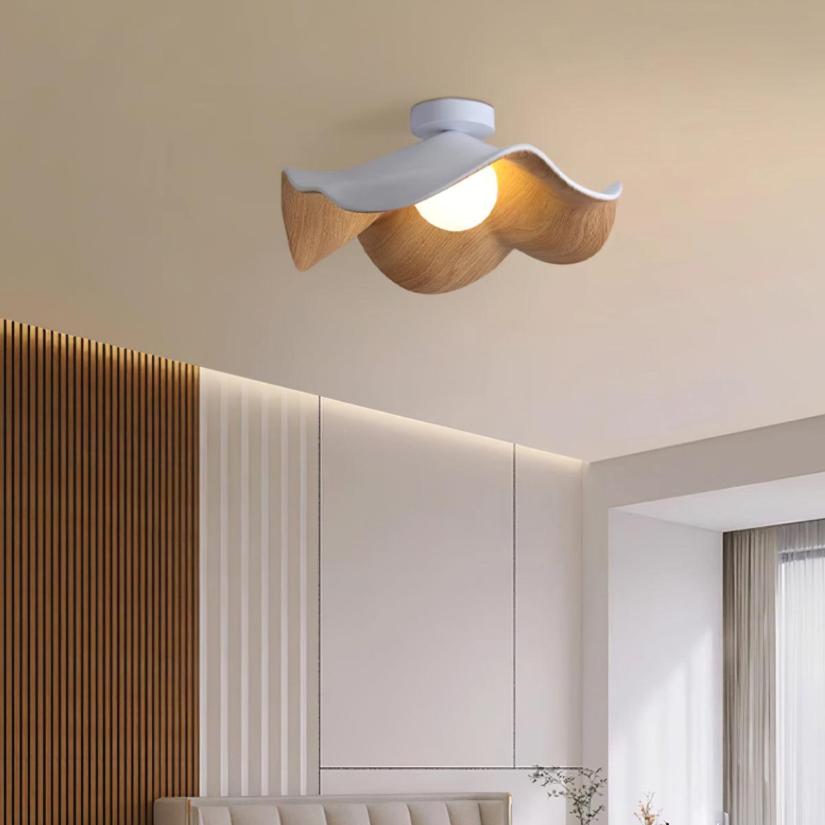Sculpted Lotus Leaf Flush Ceiling Light / ∅ 11″ x H 3.9″ / Dia 28cm x H 10cm / Black & Walnut color