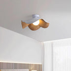 Sculpted Lotus Leaf Flush Ceiling Light / ∅ 15.7″ x H 6.3″ / Dia 40cm x H 16cm / White & Wood color