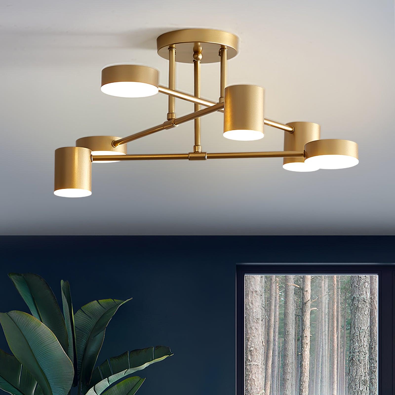 Six-Light Sputnik LED Semi-Flush Ceiling Light / ∅ 22.4″ x H 9.8″ / Dia 57cm x H 25cm / Black / Warm light
