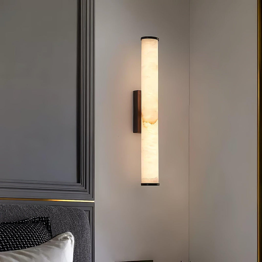 Slim Alabaster Column LED Wall Light / Black & White ∅ 2.4″ x H 19.7″ / Cool Light