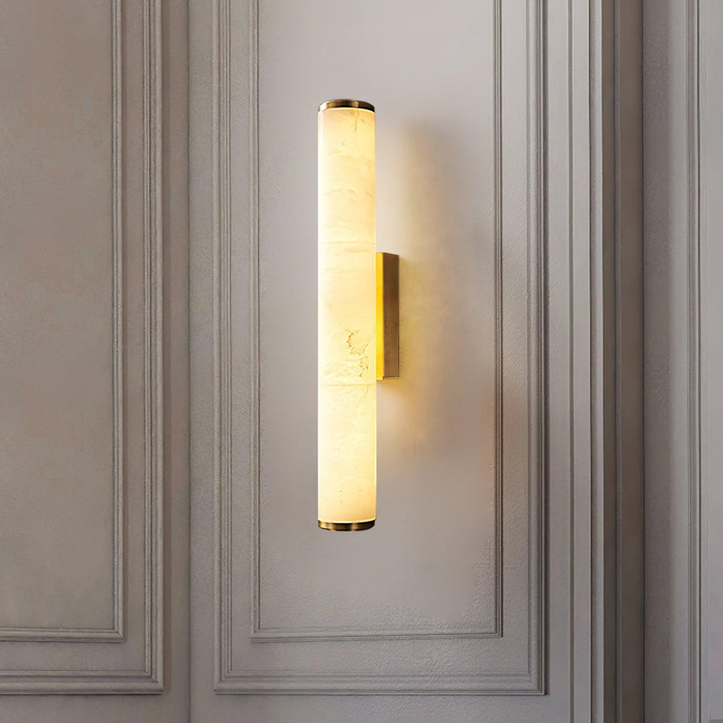 Slim Alabaster Column LED Wall Light / Black & White ∅ 2.4″ x H 22.6″ / Warm Light