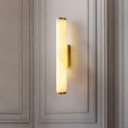 Slim Alabaster Column LED Wall Light / Black & White ∅ 2.4″ x H 22.6″ / Warm Light