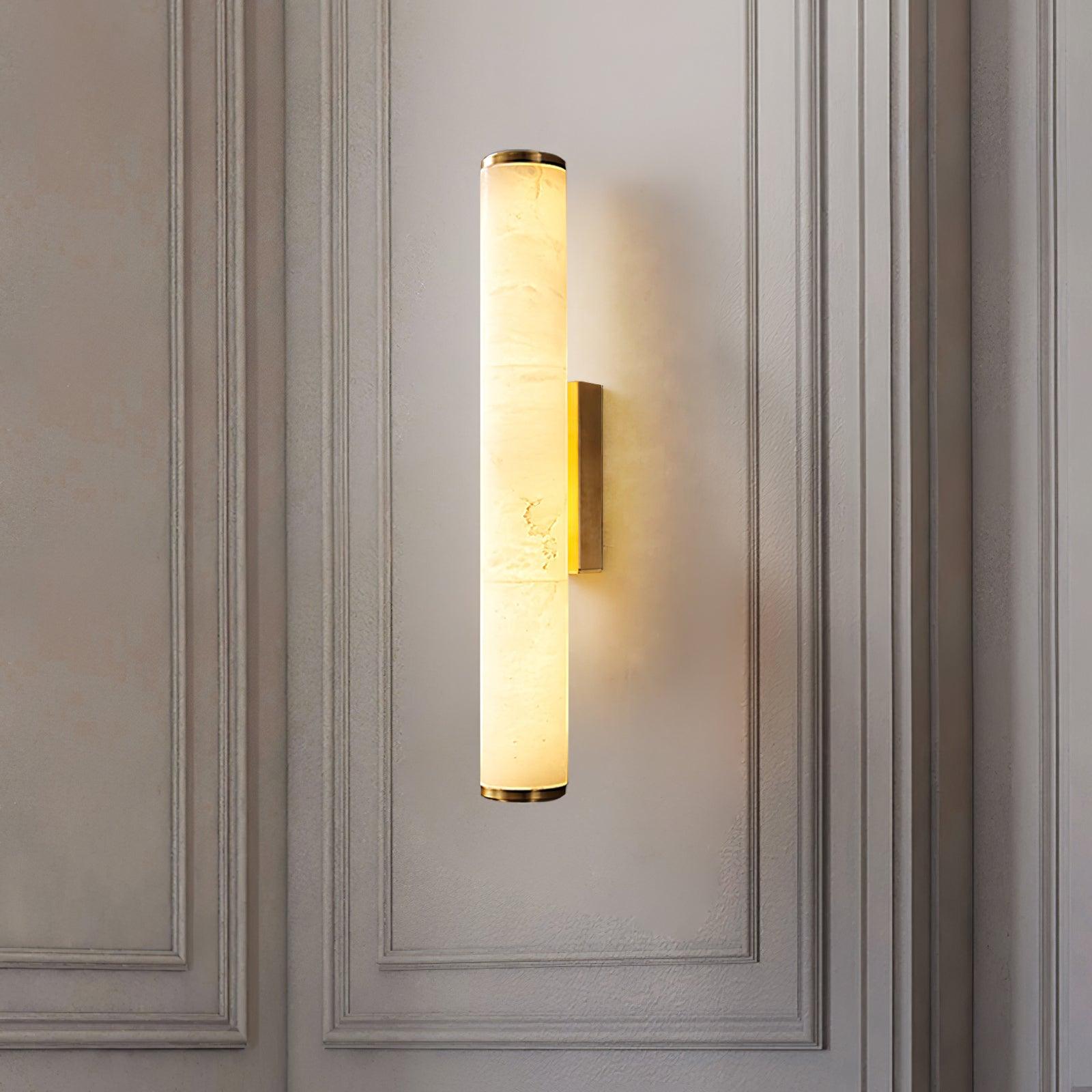 Slim Alabaster Column LED Wall Light / Black & White ∅ 2.4″ x H 22.6″ / Warm Light