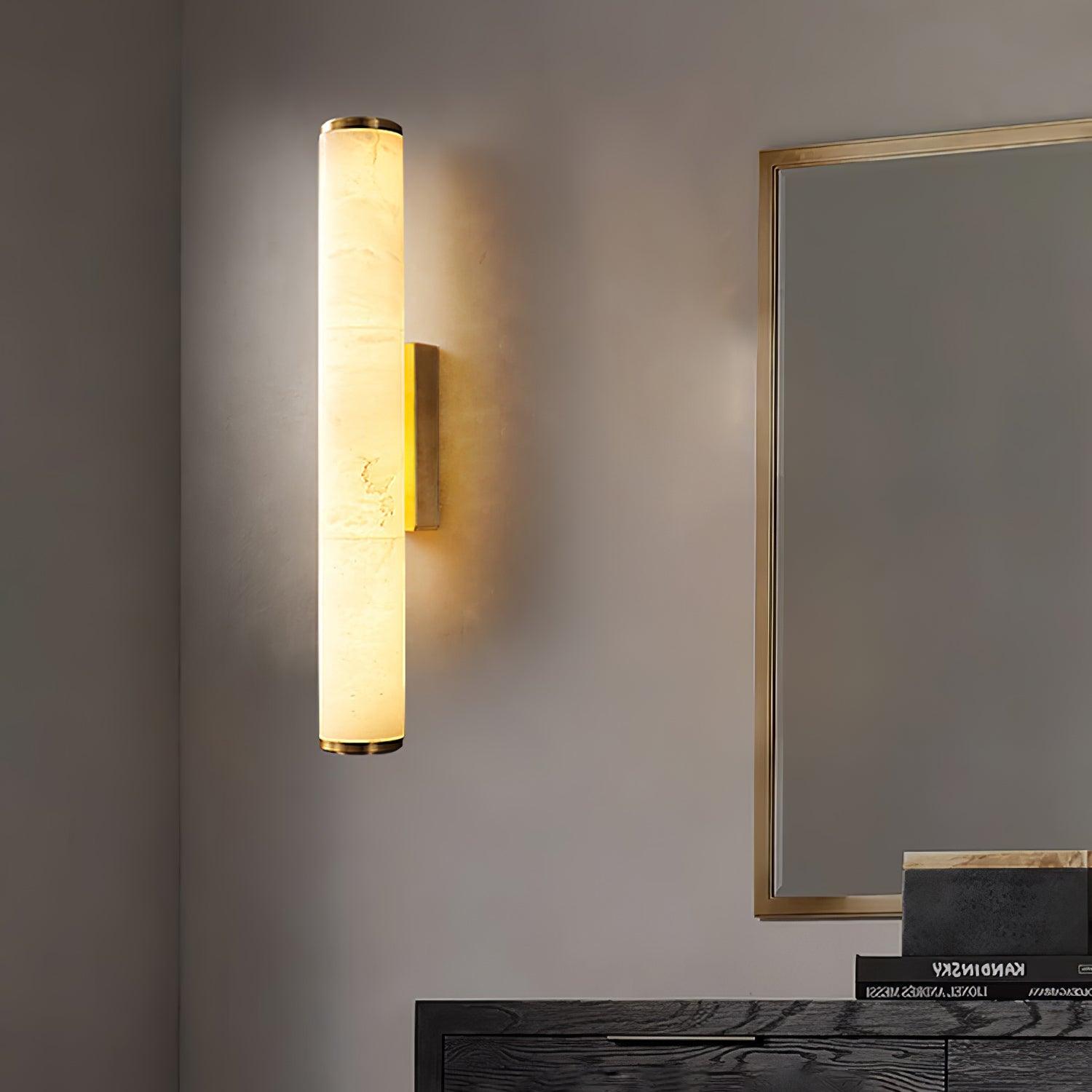 Slim Alabaster Column LED Wall Light / Black & White ∅ 2.4″ x H 31.5″ / Warm Light
