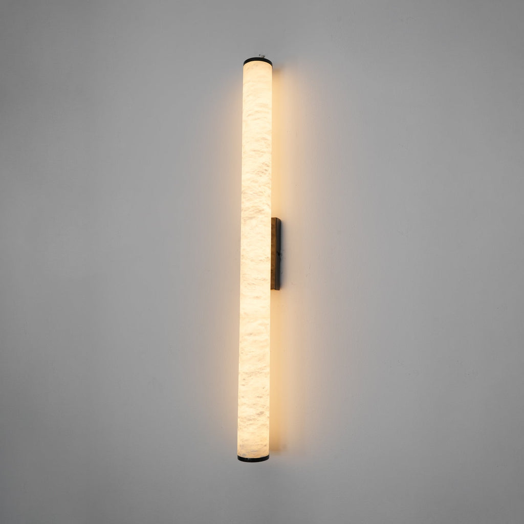 Slim Alabaster Column LED Wall Light / Brass & White ∅ 3.1″ x H 22.6″ Set of 2 / Warm Light