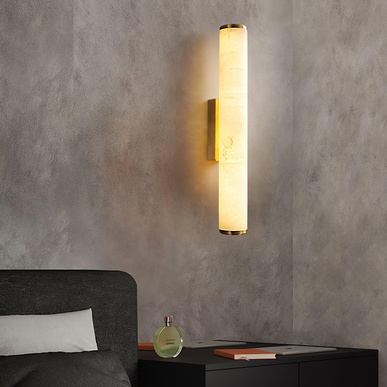 Slim Alabaster Column LED Wall Light / Black & White ∅ 2.4″ x H 31.5″ / Cool Light