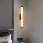 Slim Alabaster Column LED Wall Light / Brass & White ∅ 3.1″ x H 19.7″ / Warm Light
