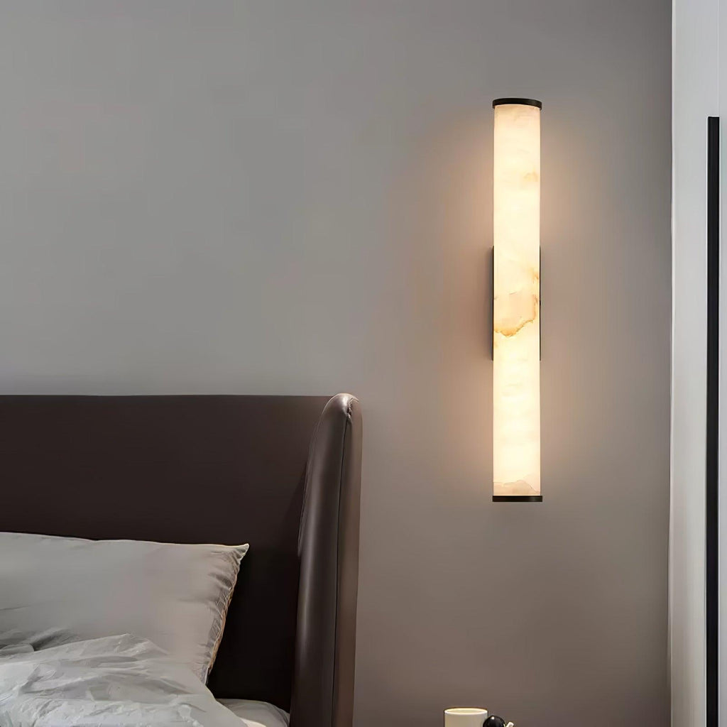Slim Alabaster Column LED Wall Light / Brass & White ∅ 3.1″ x H 19.7″ / Cool Light