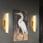 Slim Alabaster Column LED Wall Light / Brass & White ∅ 3.1″ x H 22.6″ / Cool Light
