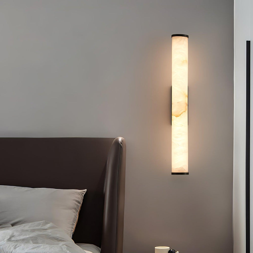 Slim Alabaster Column LED Wall Light / Brass & White ∅ 3.1″ x H 31.5″ / Cool Light