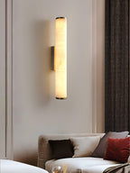 Slim Alabaster Column LED Wall Light / Black & White ∅ 2.4″ x H 19.7″ Set of 2 / Cool Light