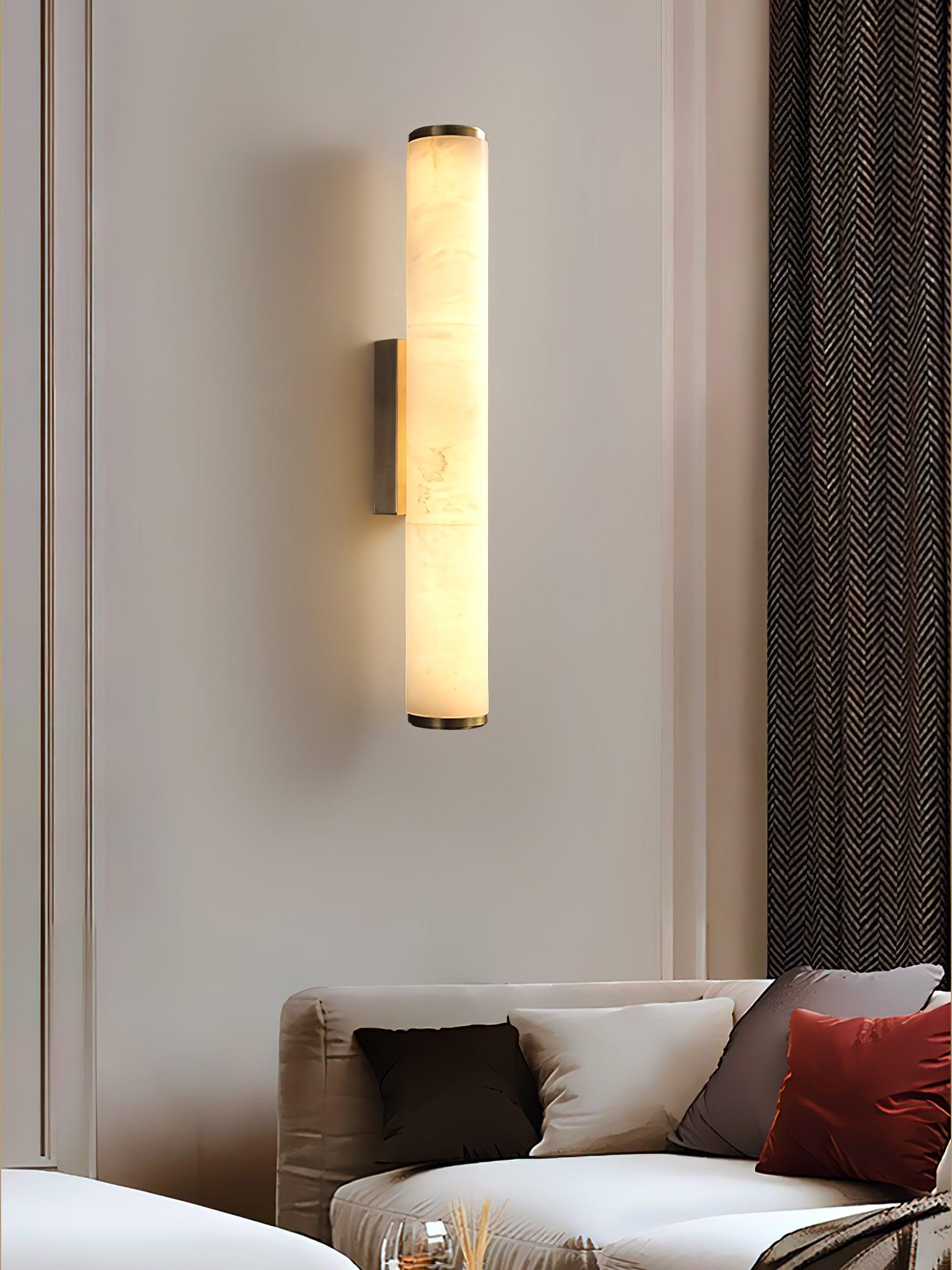 Slim Alabaster Column LED Wall Light / Black & White ∅ 2.4″ x H 19.7″ Set of 2 / Cool Light
