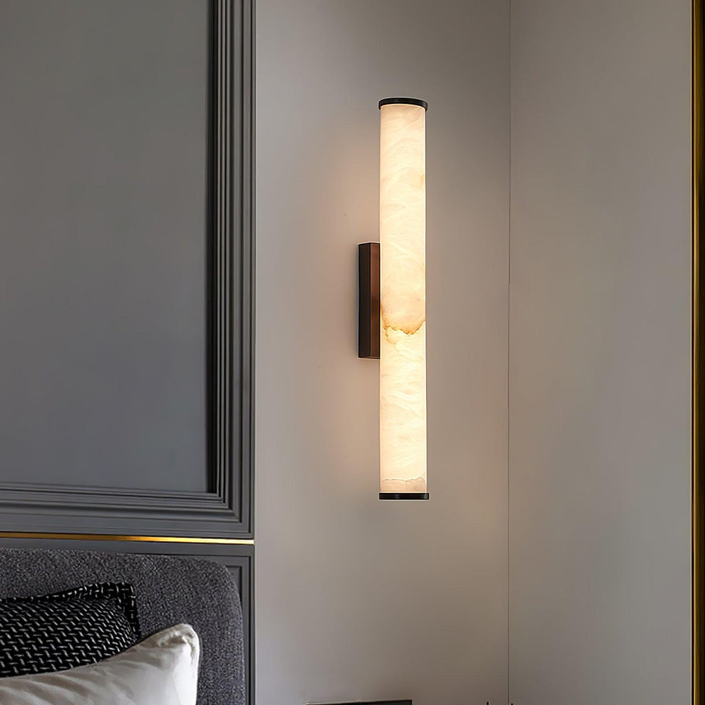 Slim Alabaster Column LED Wall Light / Black & White ∅ 2.4″ x H 31.5″ Set of 2 / Warm Light