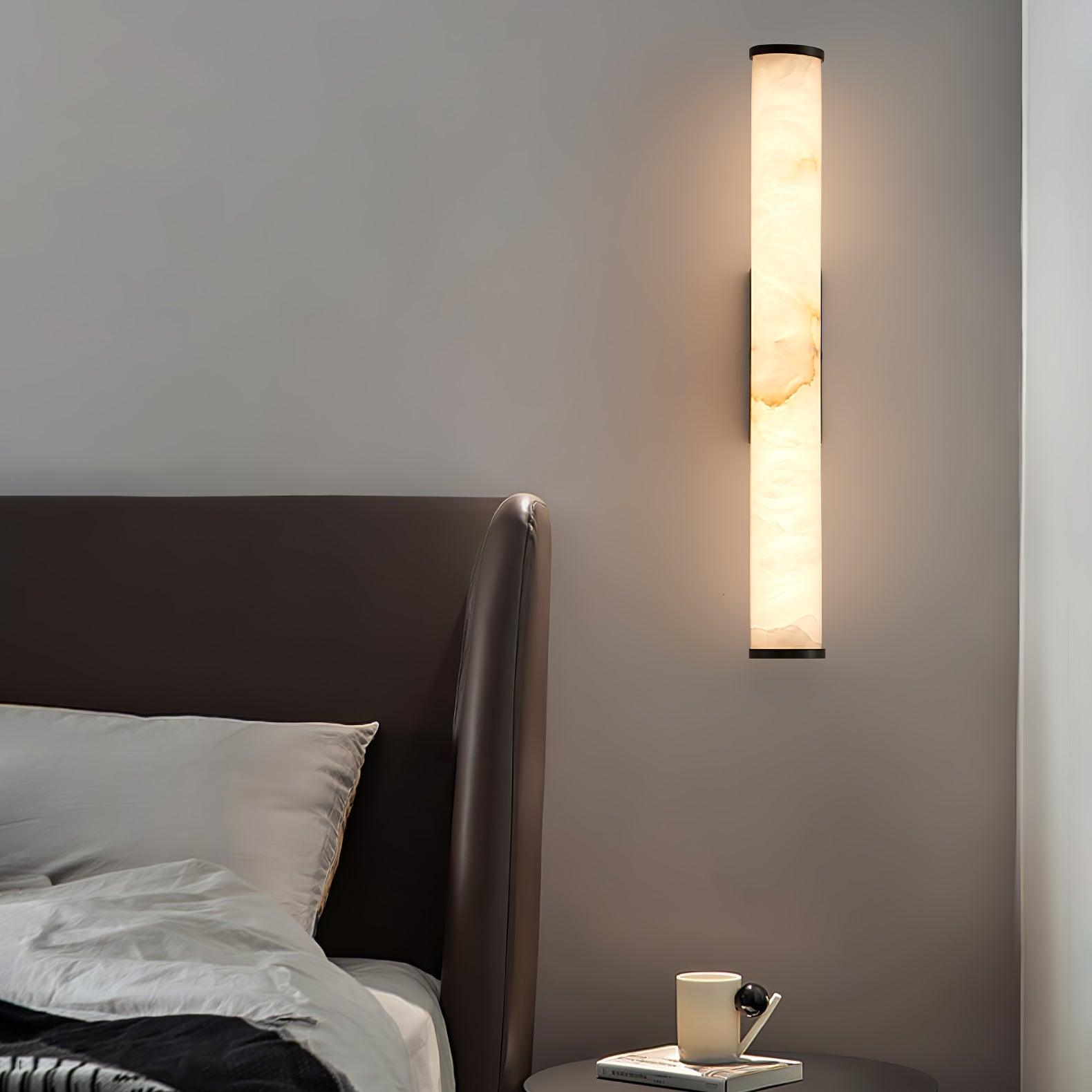 Slim Alabaster Column LED Wall Light / Black & White ∅ 2.4″ x H 31.5″ Set of 2 / Cool Light