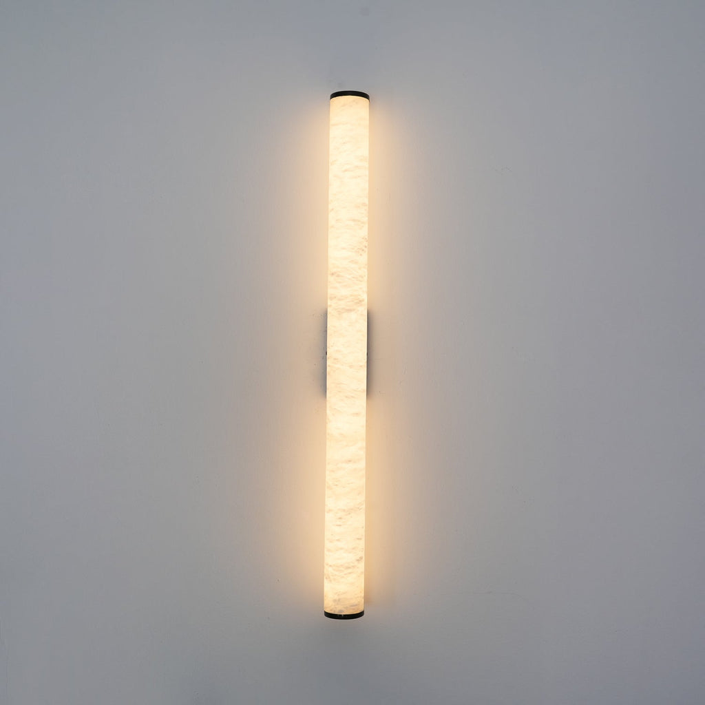 Slim Alabaster Column LED Wall Light / Brass & White ∅ 3.1″ x H 22.6″ Set of 2 / Cool Light