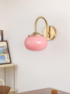 Soft Glass Globe Wall Light / Set of 2 / Copper & White