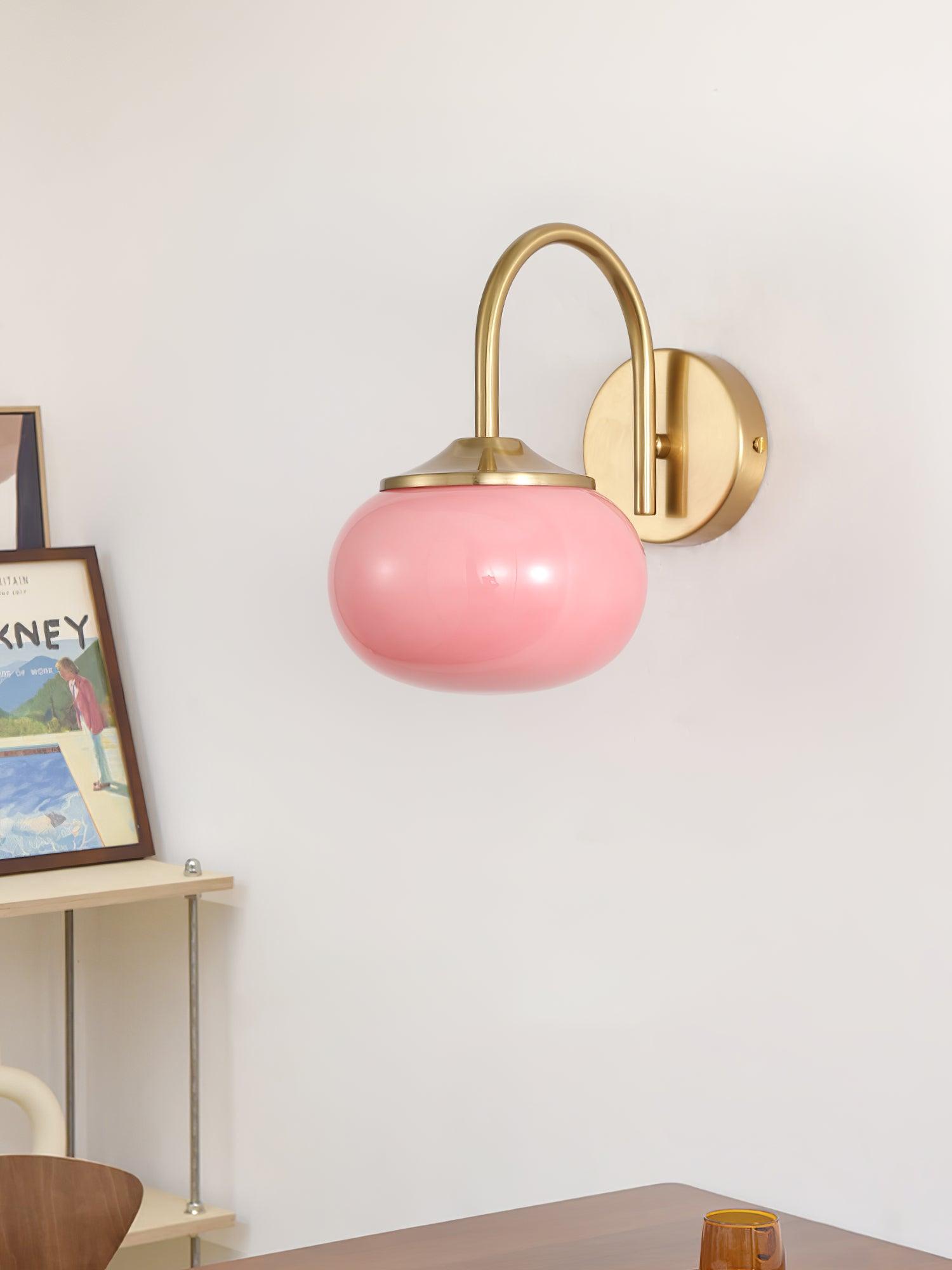 Soft Glass Globe Wall Light / Set of 2 / Copper & White